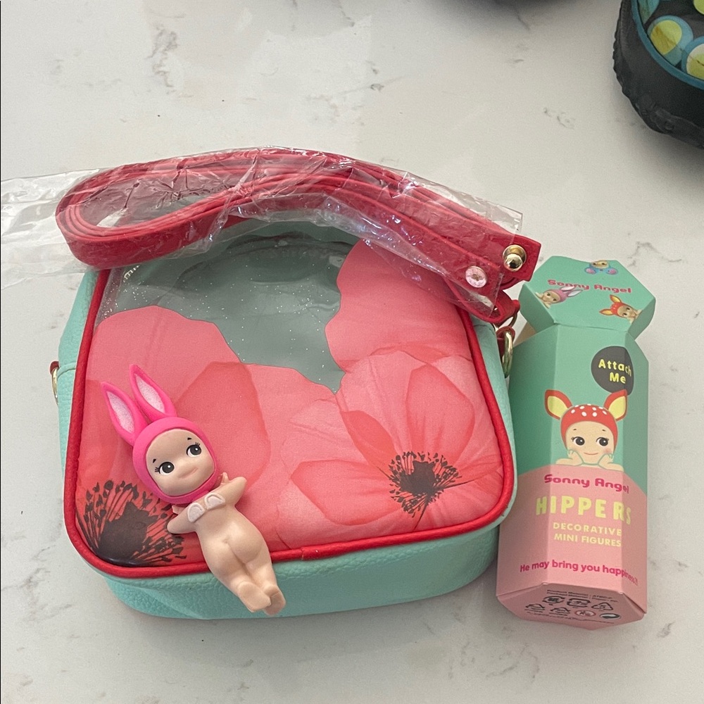 Hippo Mini Figure with Pink and Green Bag with strap